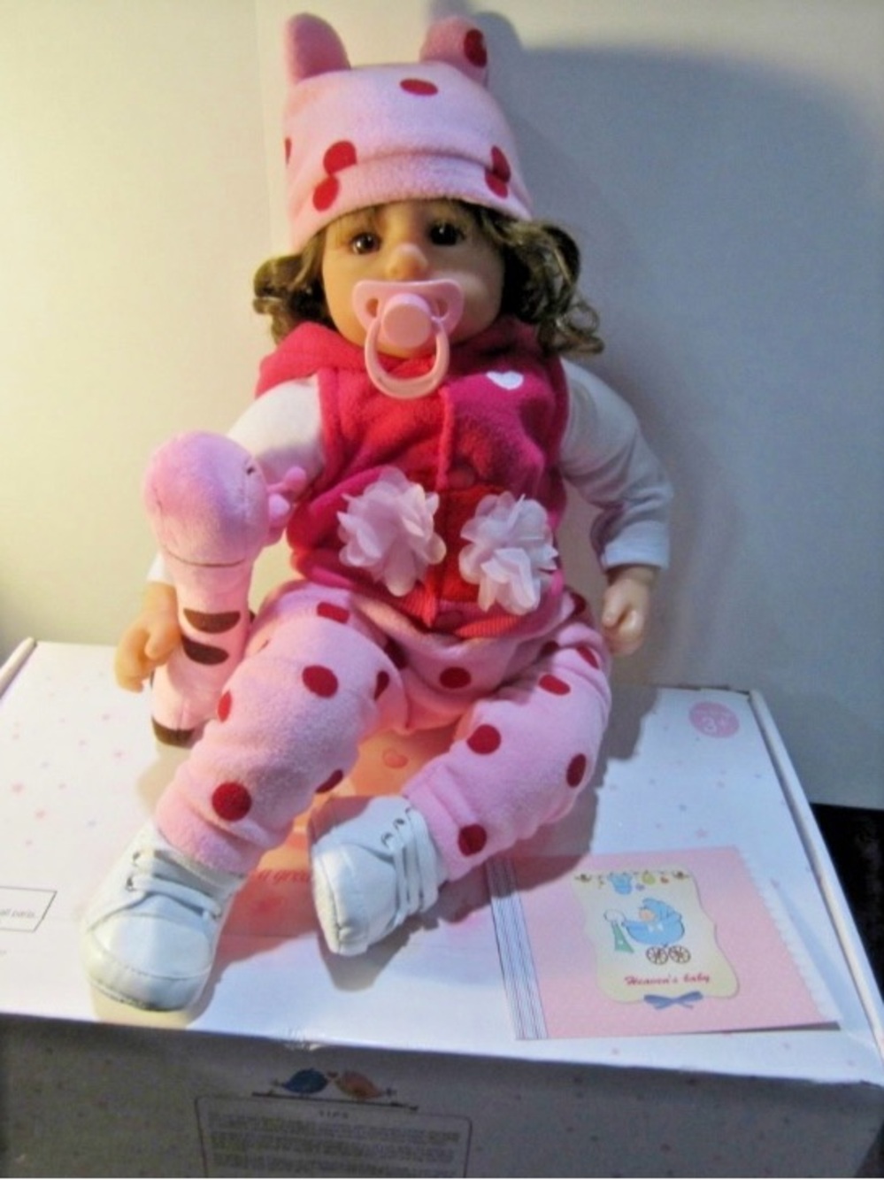 Pink Polka Dot Baby Doll with Pacifier and Plush Toy - Kids Toys 18 Inches - Picture 6 of 10